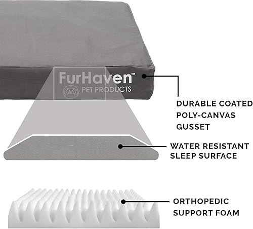 Miniatura 4 de Furhaven Cama ortopédica para perros pequeñosmedianos de hasta 35 libras, resistente al agua, funda extraíble lavable, lona de poliéster, logotipo,