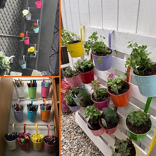 Miniatura 5 de ARTKETTY Paquete de 12 macetas colgantes de 6.3 pulgadas, barandillas para balcón para plantas de interior y exterior, macetas colgantes de hierbas