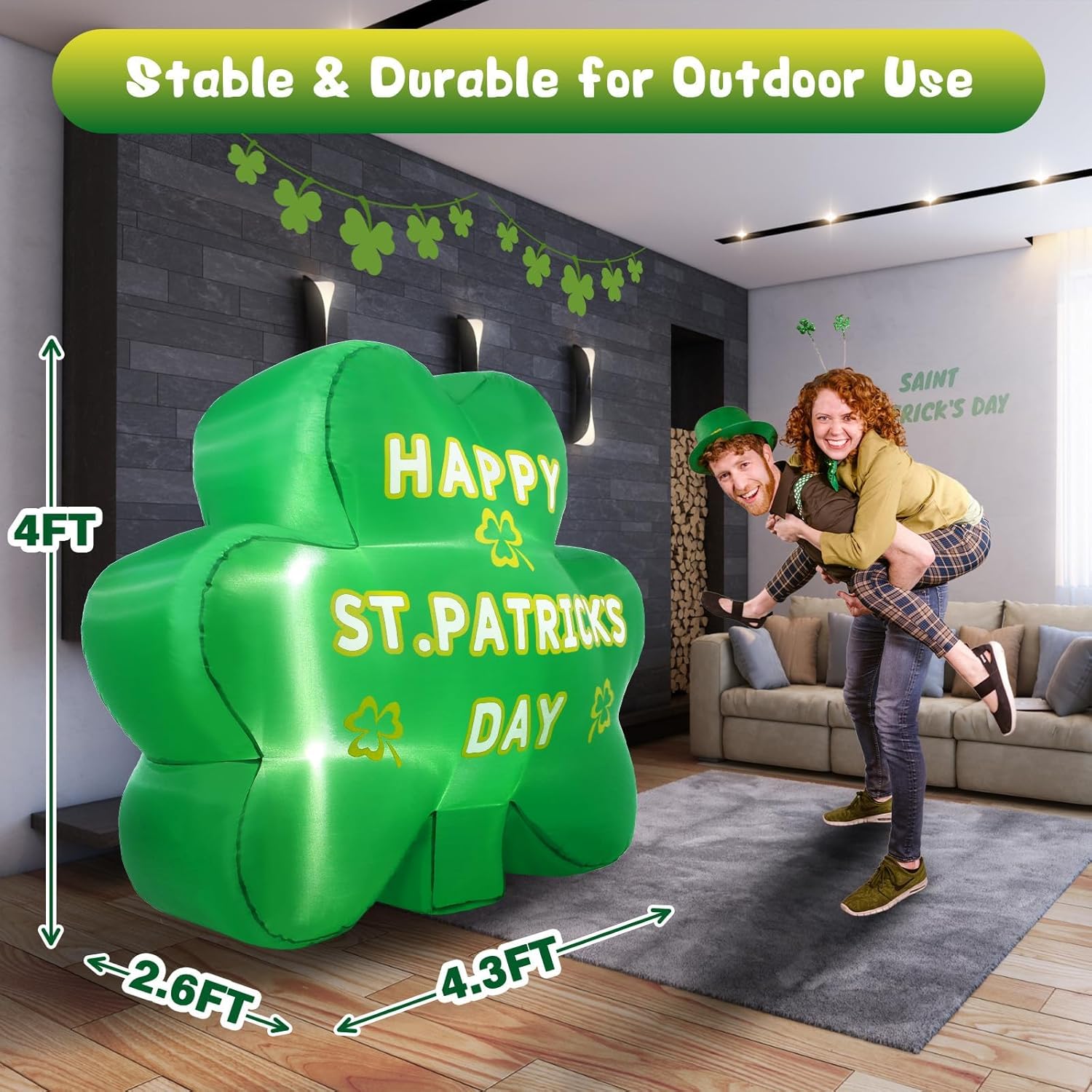 St. Patrick's Day Inflatable Outdoor Decorations 4FT Giant Blow up Yard Lucky Shamrocks Clover Built in LED Lights for Indoor Holiday Party Garden Lawn Irish Green Décor