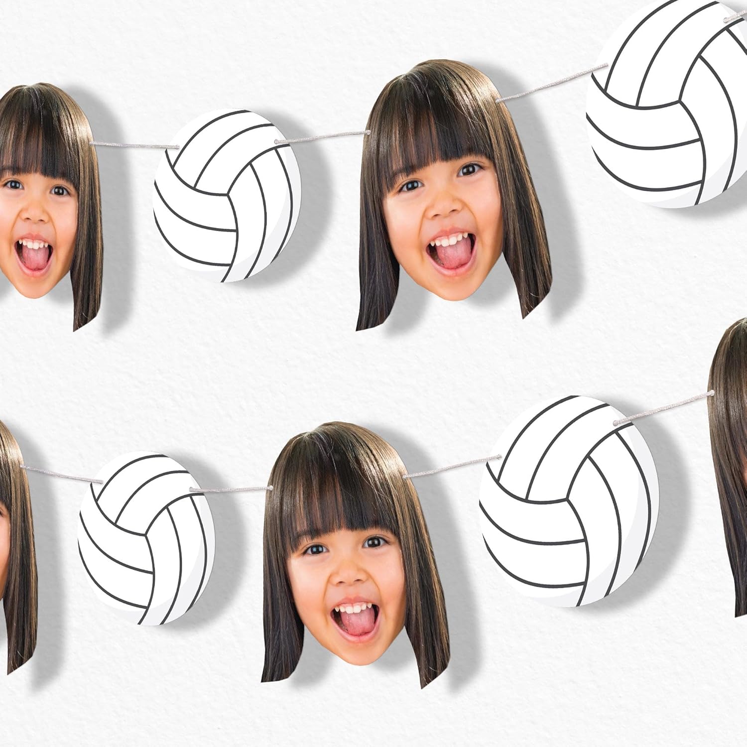 Big Dot of Happiness Custom Volleyball Face Cut Out Garland Banner, Personalized Sports Birthday Party Decor, 30 Feet of Cord, 5 Photo Face Cutouts, 5 Volleyballs