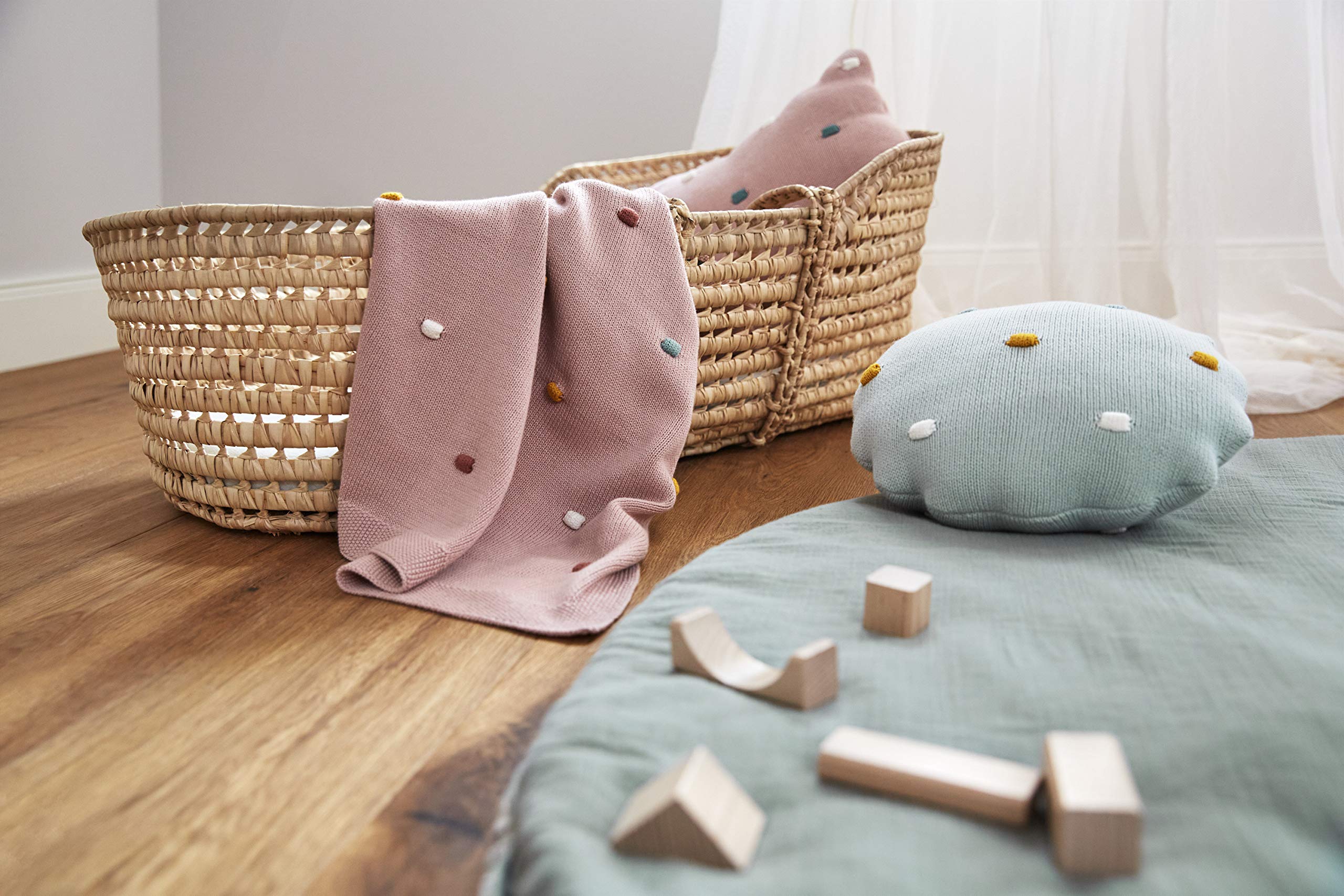 LÄSSIG Koc niemowlęcy z dzianiny kocyk dziecięcy z dzianiny, 100% bawełna ekologiczna, GOTS/Knitted Blanket Dots dusty pink