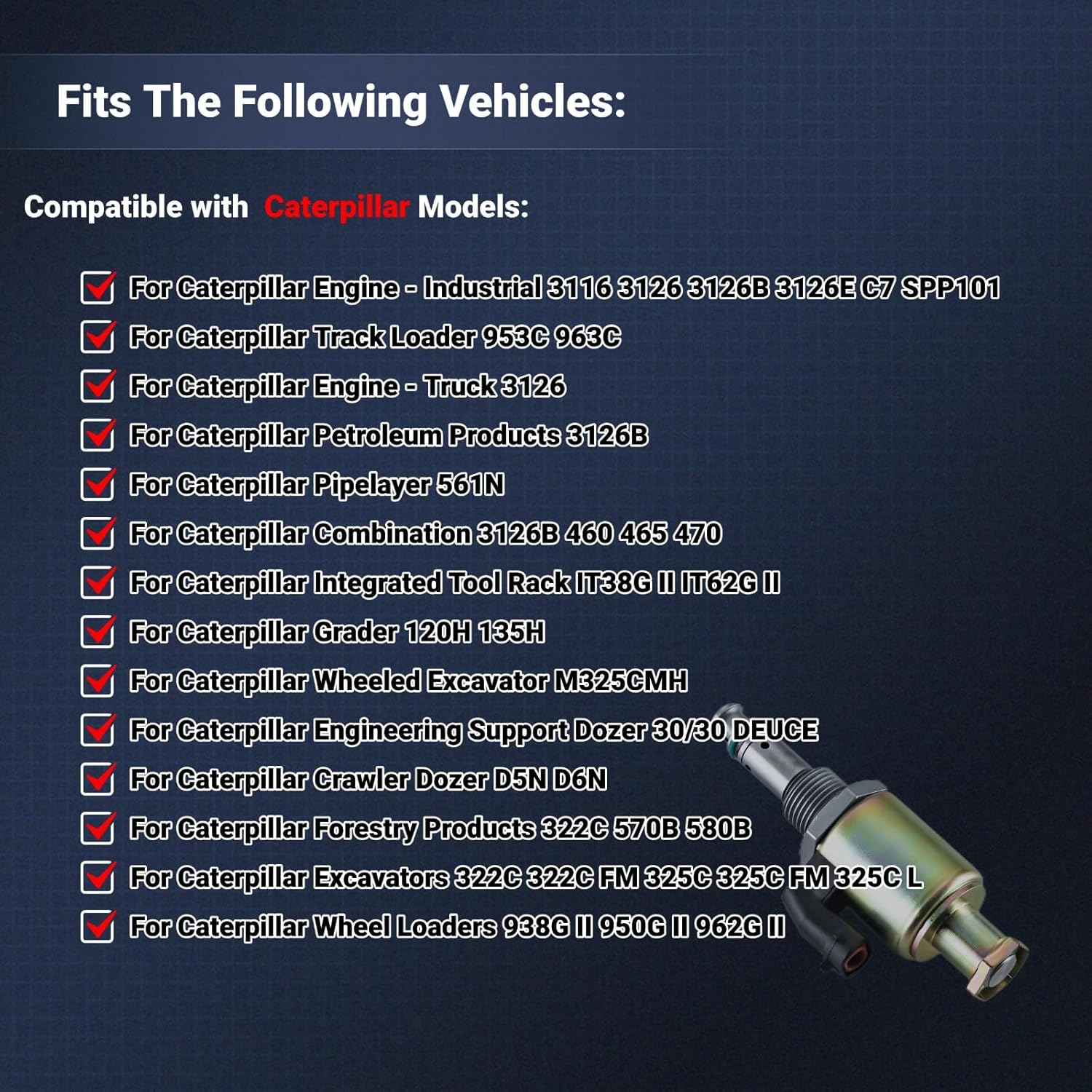 122-5053 Fuel Injector Pressure Regulator 107-1228 IPR Valve Solenoid for Caterpillar Engine 3116 3126 3126B 3126E Excavators 322C 325C 12V