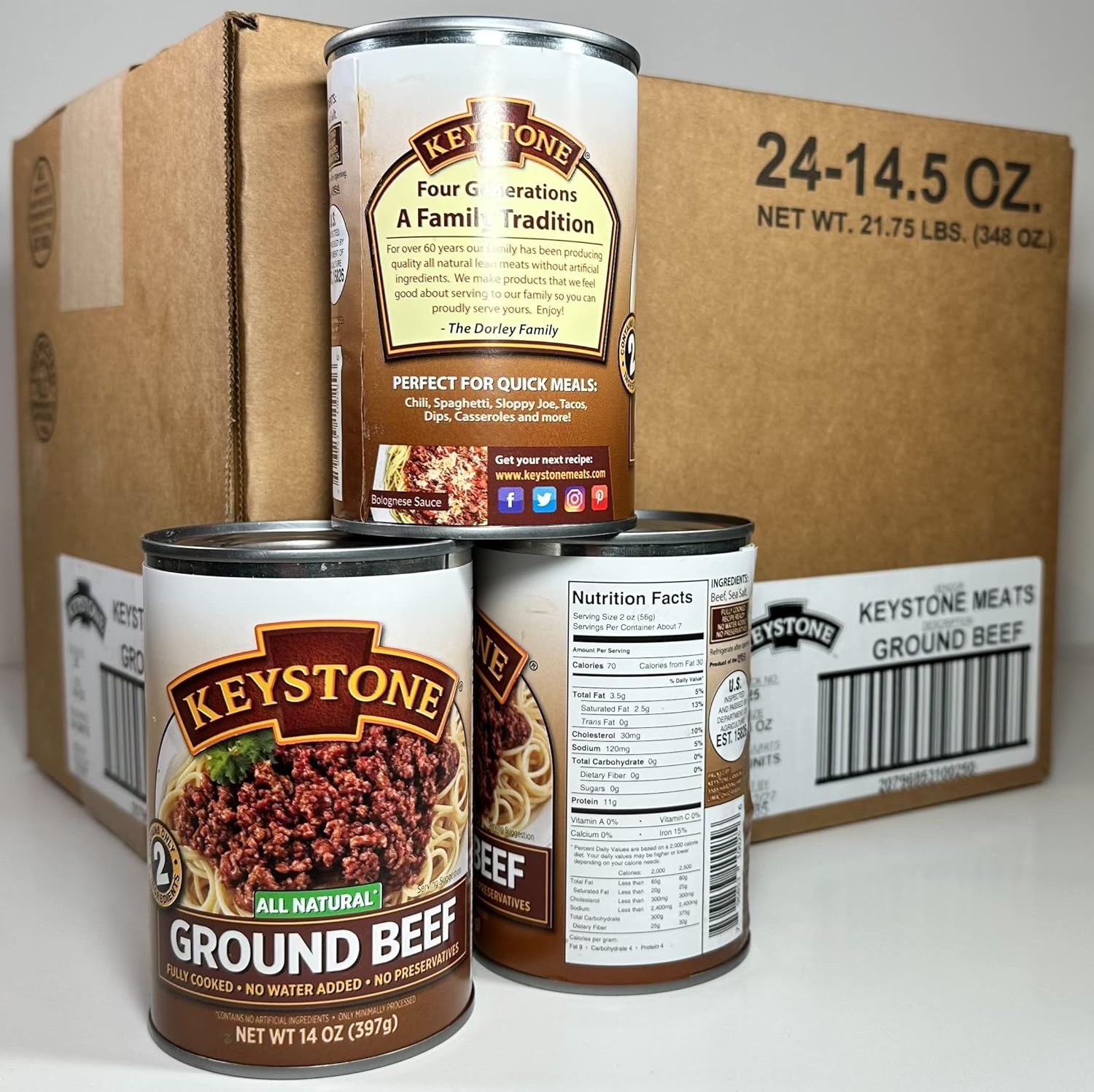 Keystone Meats Canned Ground Beef 14 Ounce Cans Case Pack
