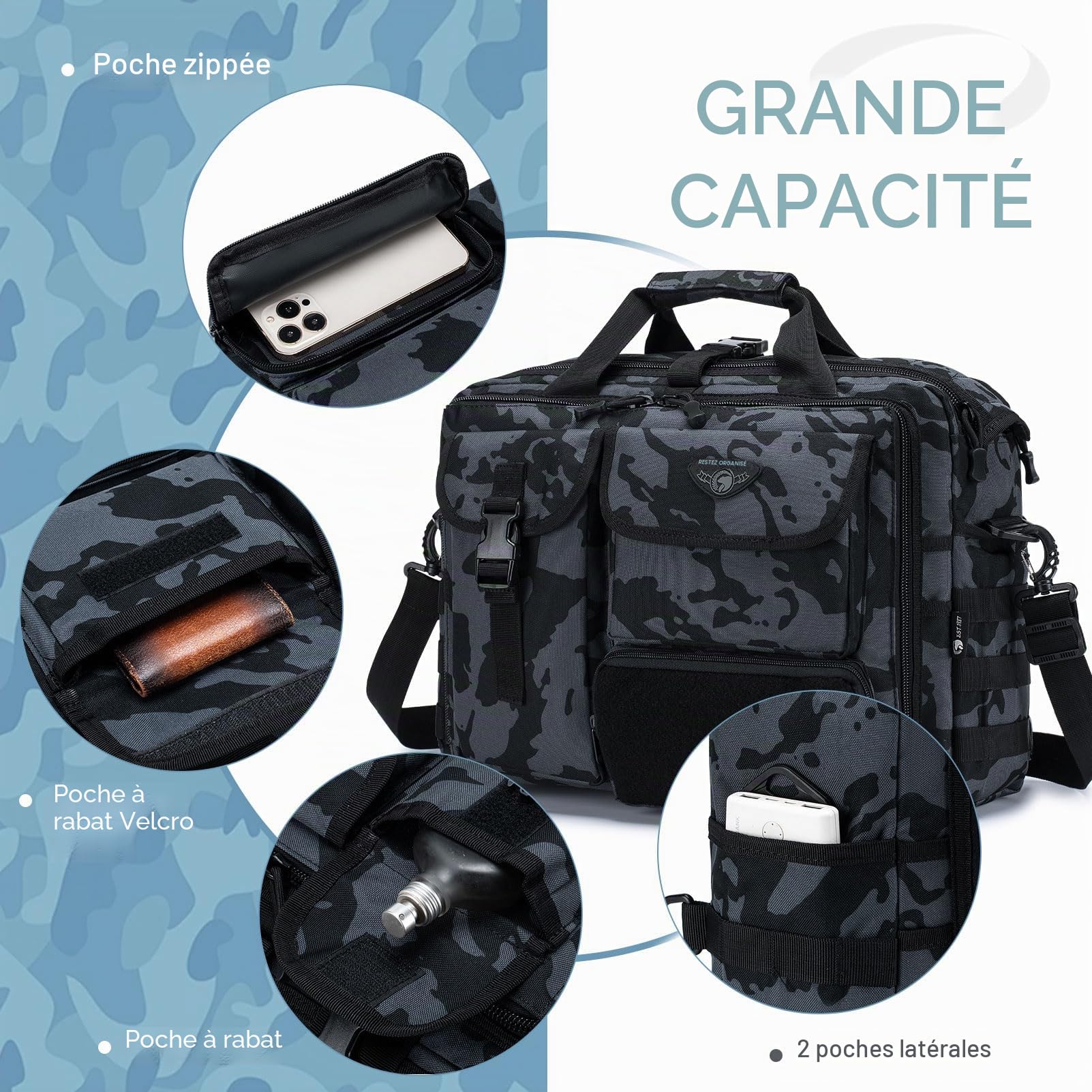 Bagzy Sacoche Tactique Bandoulière Homme - Malette de Travail Militaire Oxford MOLLE pour Ordinateur 17" - Sac Business Survie Randonnée