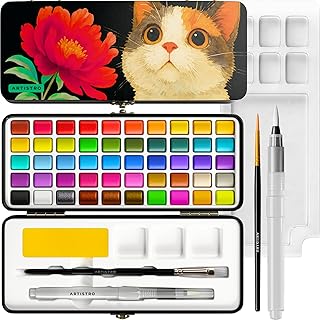 ARTISTRO 50 Watercolor Paint Set, Vivid Colors in Portable Box, Palette ...