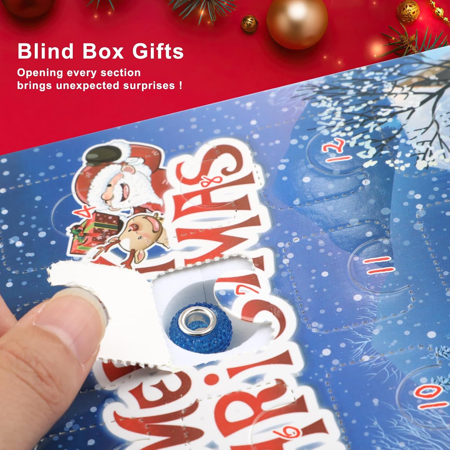 Christmas Advent Calendar 2026, 24 Days Christmas Countdown Calendar with 2 Bracelets and 22 Blue Dreamy Charm Beads, Unique Cute Cartoon Blind Box for DIY Bracelets Jewelry Making Kit Gift
