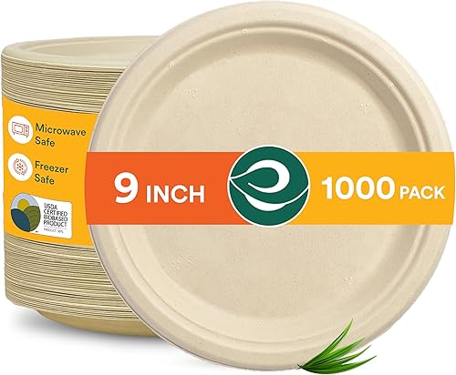 Ecosoul - Platos de papel 100  compostables de 6 pulgadas paquete de 1000 desechables para fiestas platos de desierto ecológicos desechables
