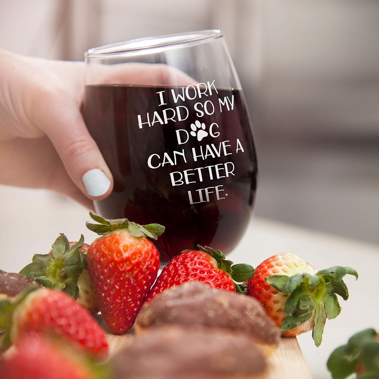 I Work Hard So My Dog Can Have a Better Life - Birthday Gift For Veterinarian Dog Mom Dad Animal Rescue or Vet Tech - Dog Lover Gifts For Men or Women - 15oz Stemless Wine Glass