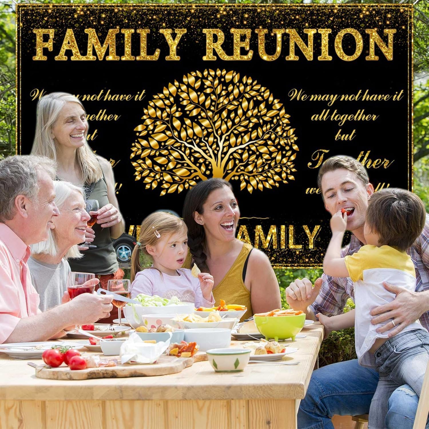 12x10ft Family Reunion Backdrop Black and Gold Family Tree Welcome to Our Family Members We are Family Photography Background Banner Family Gathering Party Decorations Family Reunion Photo Props Sign