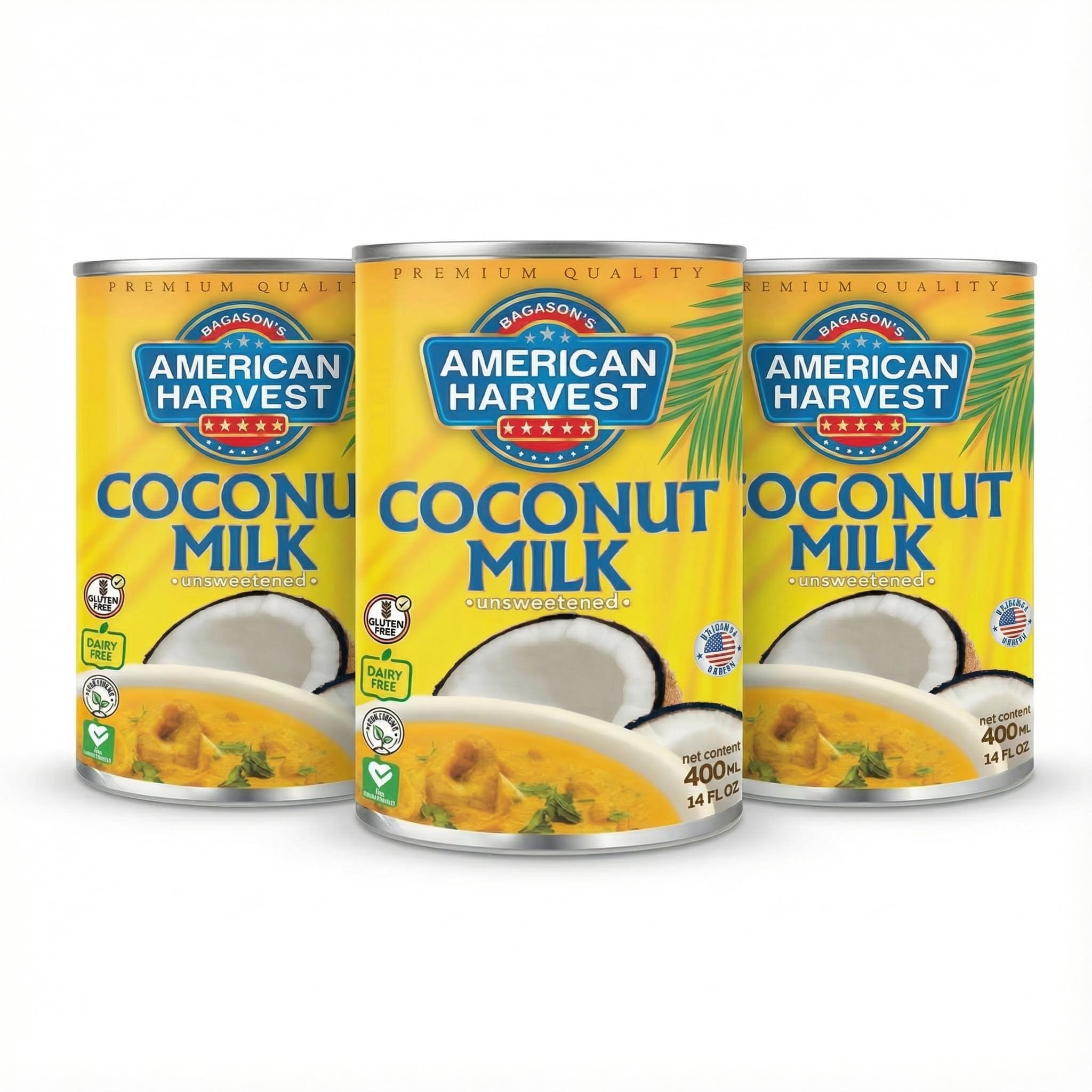 Coconut Milk 400 ml Can, Pack Of 3 Unsweetened Product of Thailand