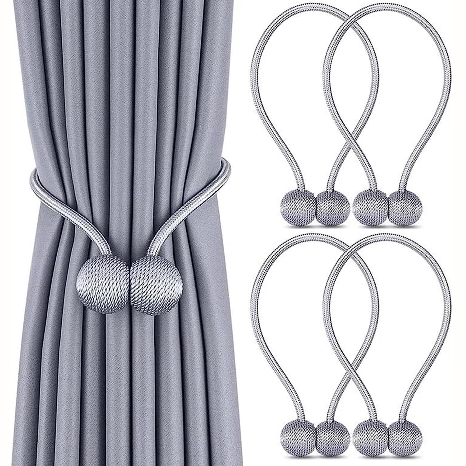 HASTHIP Curtain Tieback Clips 4 Pcs Rope Holdbacks Grey Home Decor