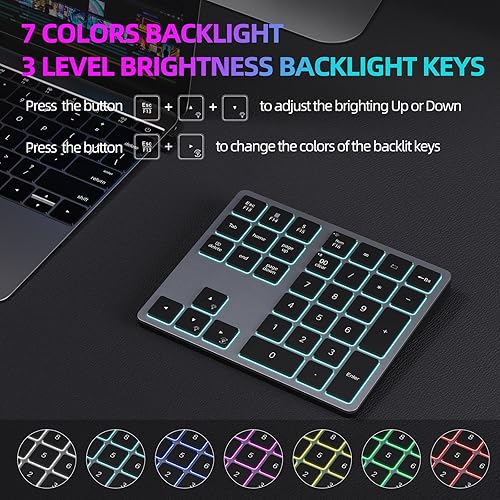 Miniatura 8 de Doohoeek Teclado numérico inalámbrico USB Bluetooth y 2.4G para portátiles, ordenadores PC, Macbooks y tabletas, teclado numérico de modo dual de 34