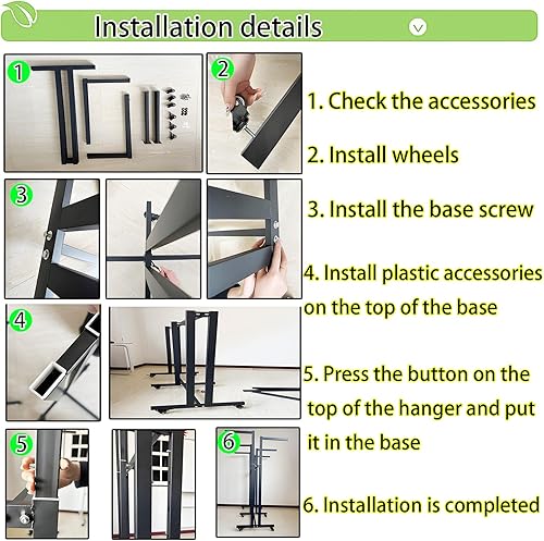 Miniatura 7 de FKKPRVAX Perchero de metal de pie para ropa - Estantes de exhibición pesados para retail con ruedas, estante de ropa de 8 brazos, estantes