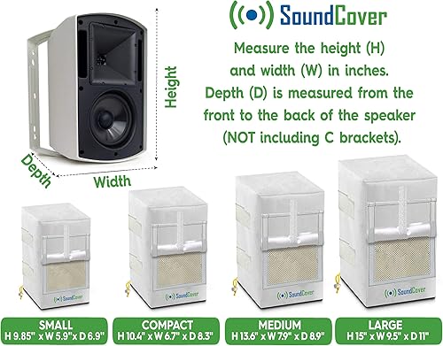 Miniatura 6 de Dos cubiertas blancas impermeables 600D para altavoces montados en soporte C - Compatible con Yamaha NS-AW150, Polk Audio Atrium 5 (dimensiones