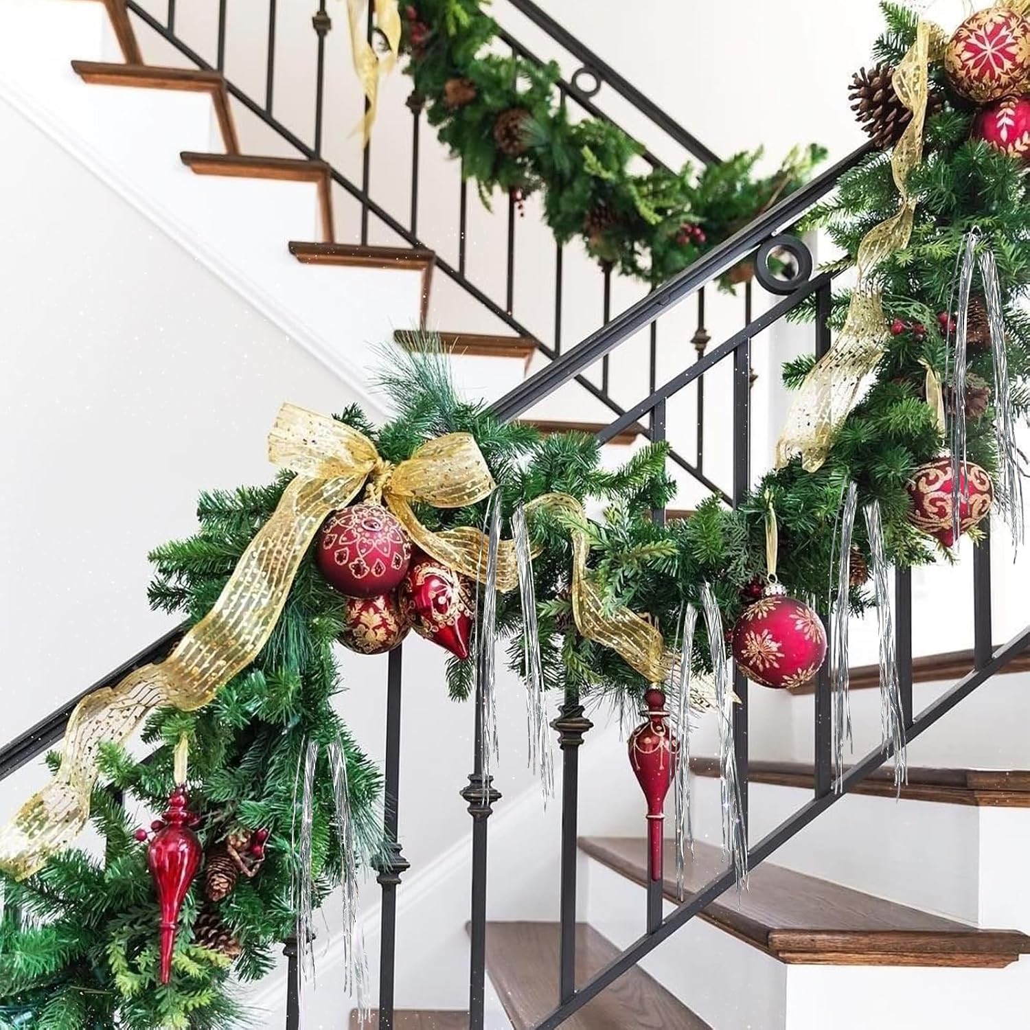 6000 Strands Christmas Tree Icicles Tinsel, 22" Silver Foil Fringe Tinsel