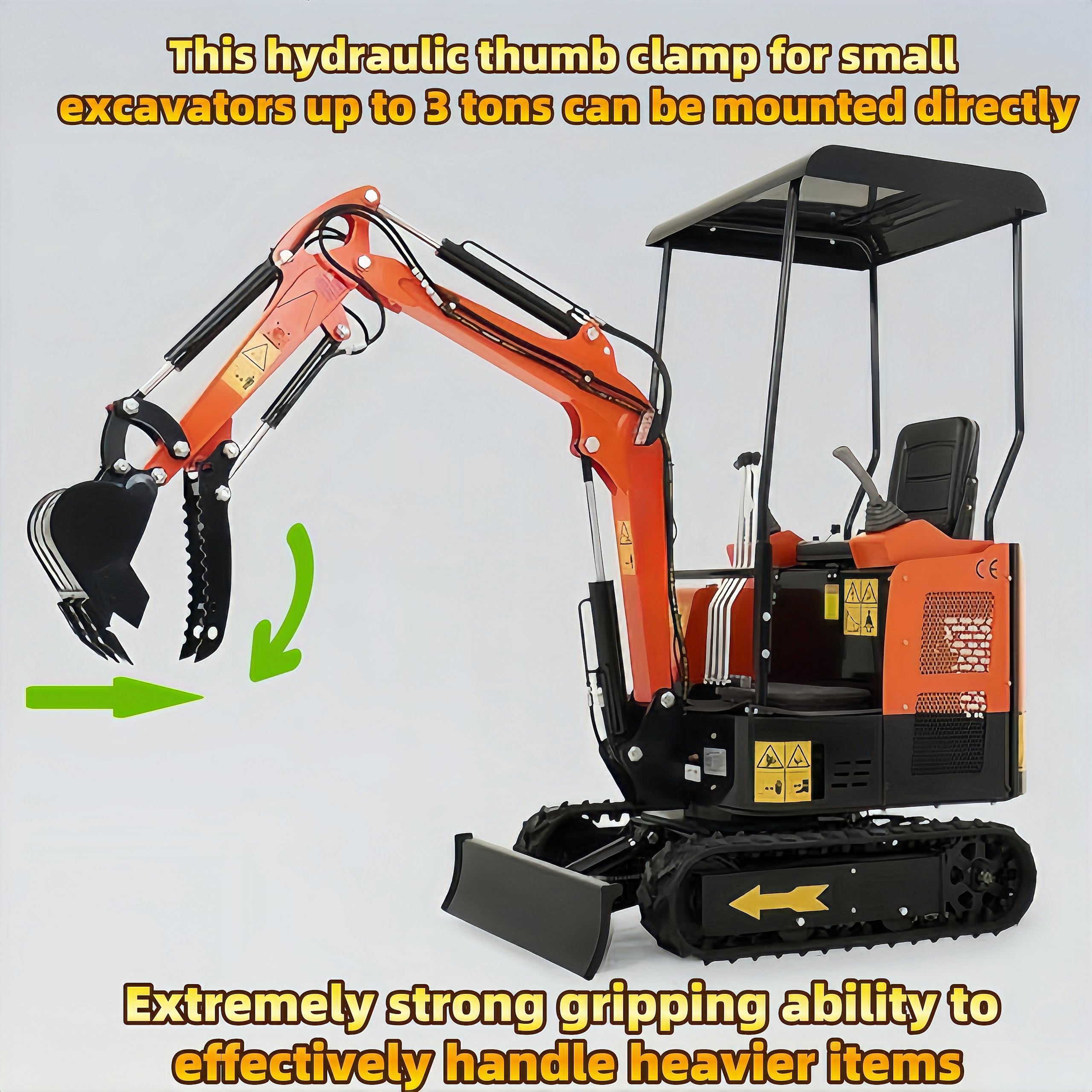 Hydrauliczne mocowanie na kciuk do minikoparek, koparek, gąsienic gąsienicowych z 2 wężami hydraulicznymi, pasuje do małej koparki do 3 ton