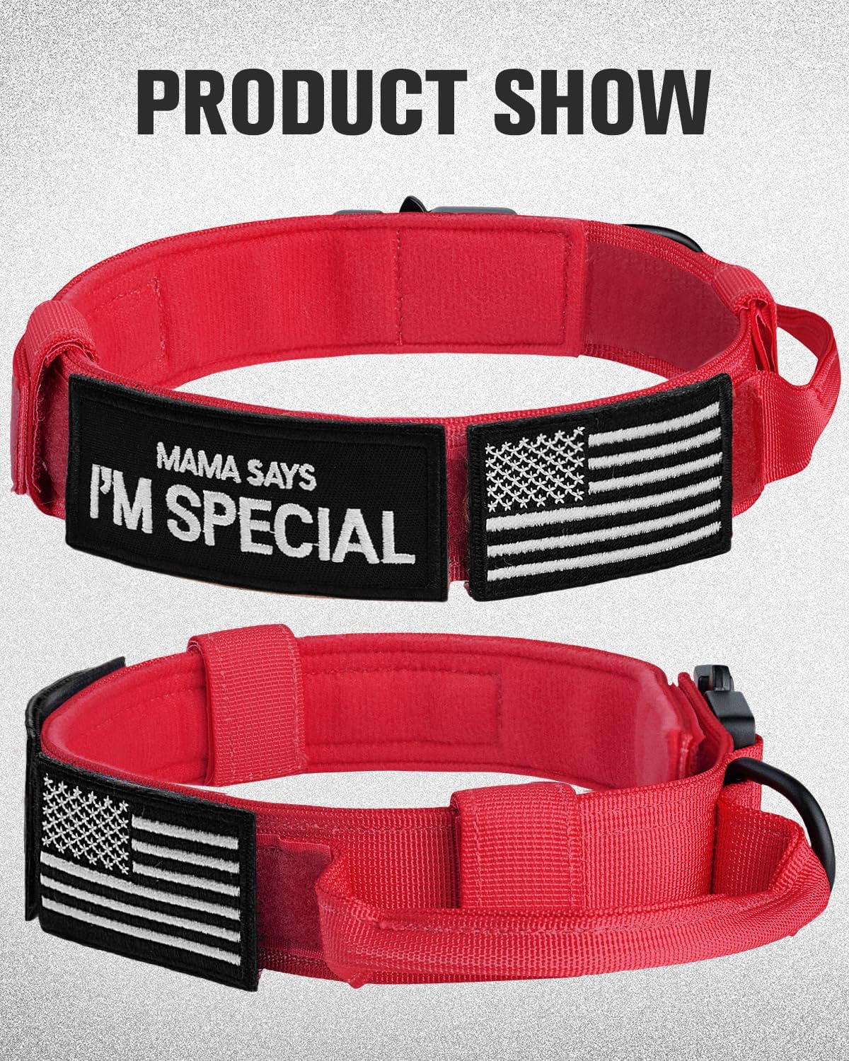 Joytale Tactical Dog Collar(20"-24") and Dog Leash Set, Adjustable Strong Dog Collar with Handle and Shock Absorbing Bungee Dog Leash for Extra Large Dogs(Red,XL)