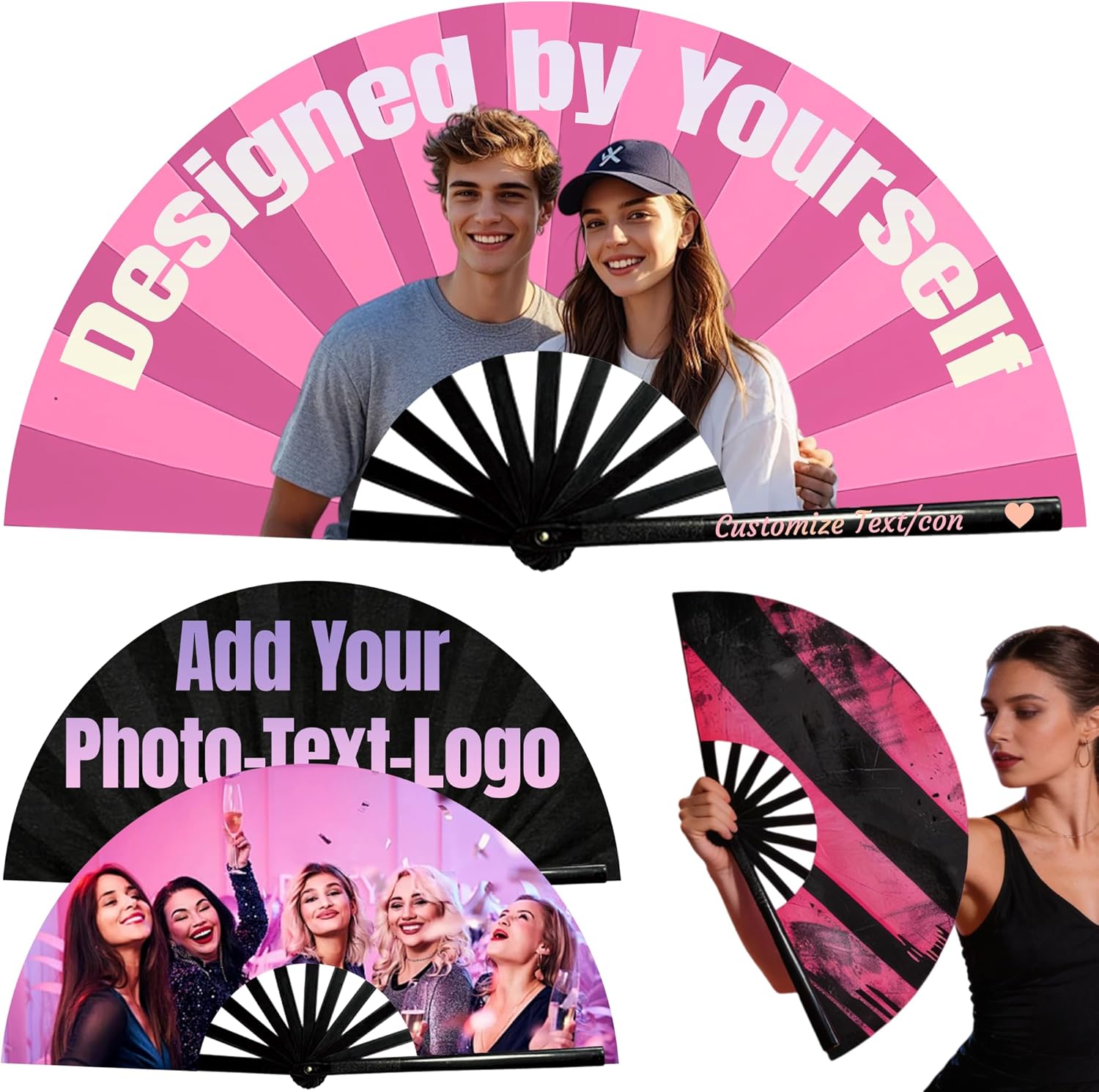 30Pcs Personalized Fans for Line Dancing, Custom Clacking Fans with Photo/Text/Logo, Decorative Folding Hand Fan for Dancing, Wedding, Birthday Party, Graduation (30pcs)