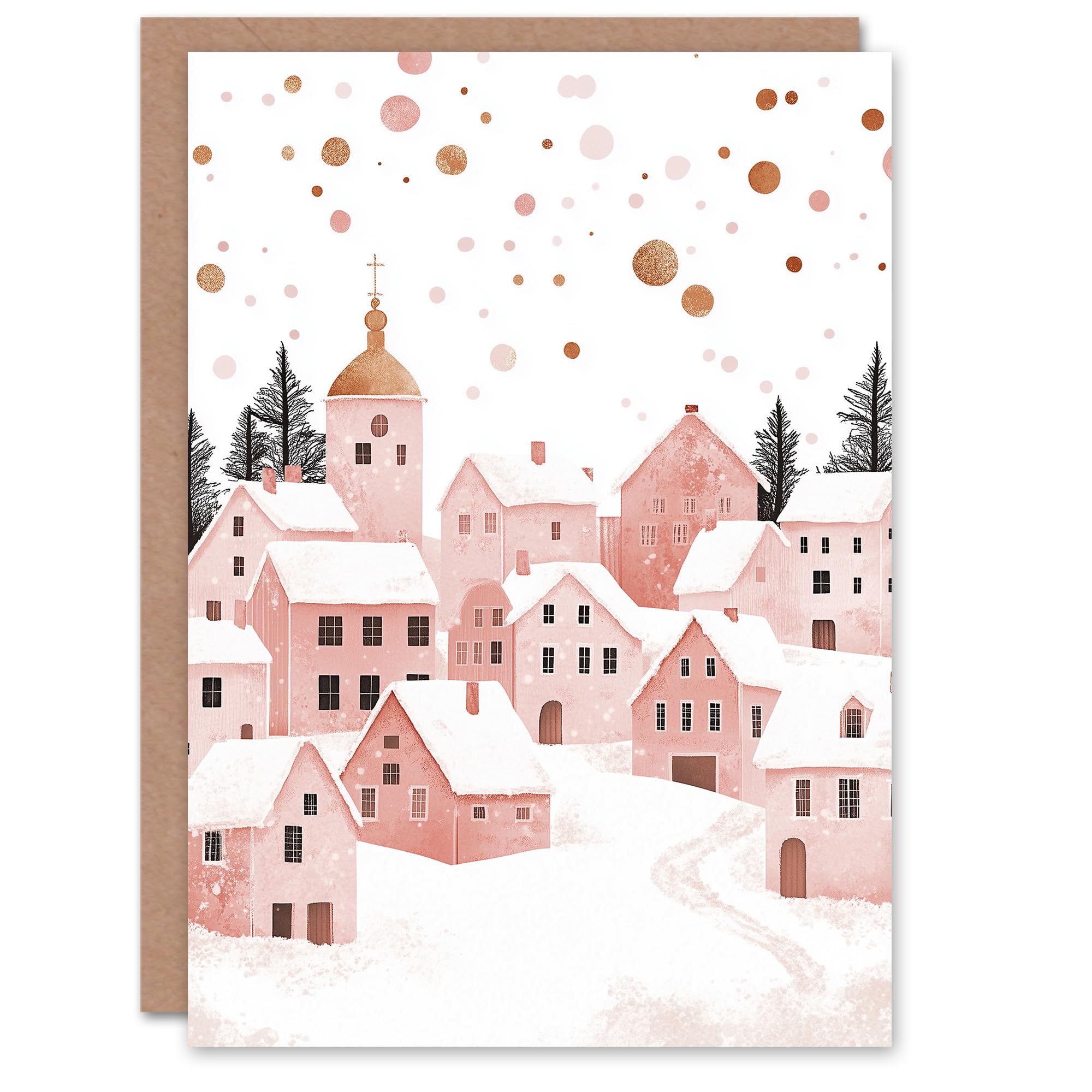 Artery8 - Greeting Card - Watercolour - Winter Townscape - Pink