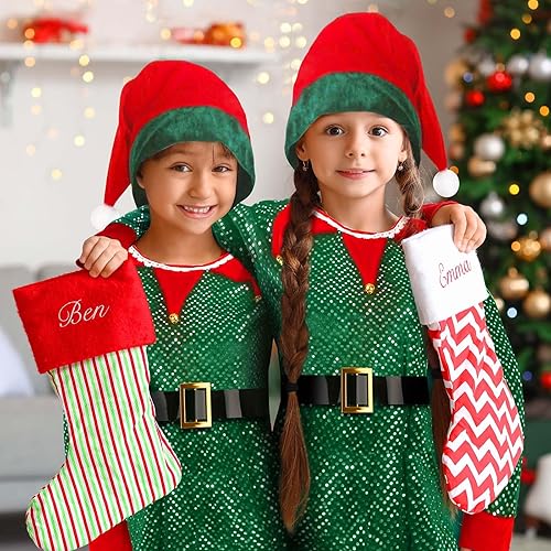 Miniatura 6 de Farochy Disfraz de elfo de Navidad para niños, disfraz de elfo para niños con sombrero de elfo, cinturón, medias a rayas, disfraz de ayudante de