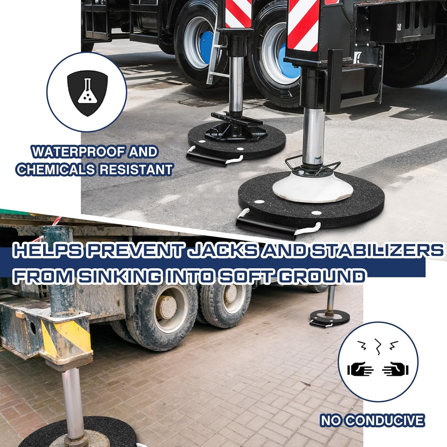 2 Pcs Rv Jack Blocks Pads Stabilizing Round Outrigger Pads Rv Leveling Pads Stackable Waterproof Handle for Tow, Service Truck, Trailer, Crane, Wrecker Landing Gear(18 x 18 x 1 Inch)