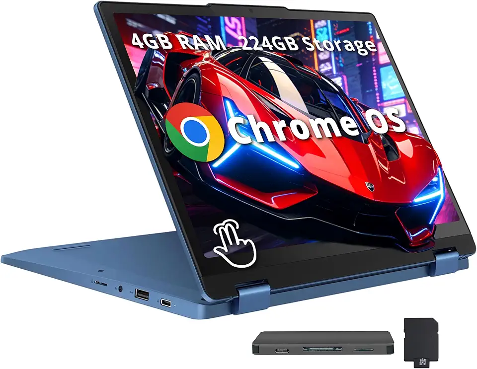 Lenovo Notebook Flex 3i Chromebook 12,2 polegadas WUXGA Touchscreen 2 em 1, Intel N100, 4GB LPDDR5, 224 GB de armazenamento (64 GB eMMC + conjunto de estação de ancoragem de 160 GB), gráficos Intel