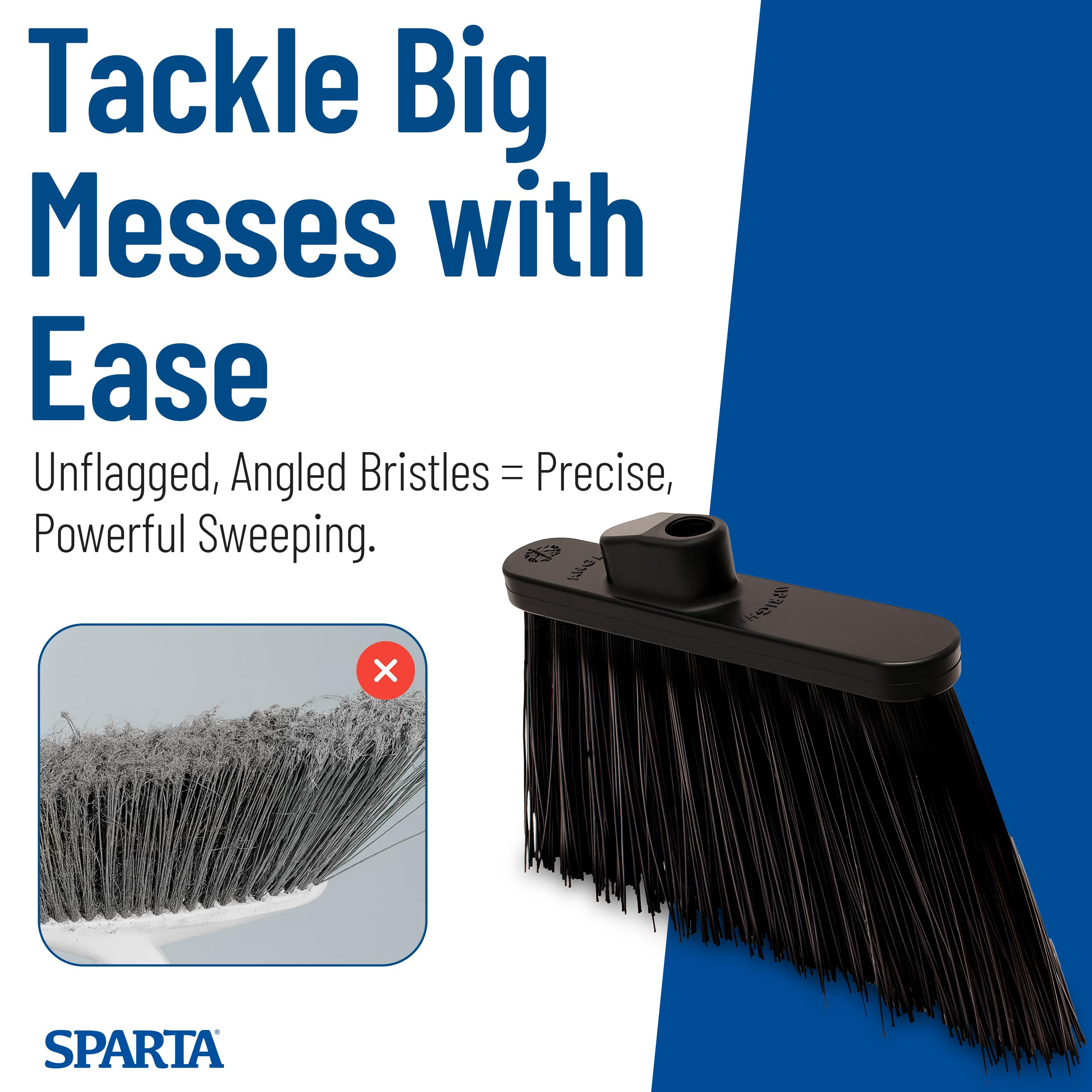 SPARTA Plastic Broom Head, Angled, Un-Flagged for Large Debris Indoor, Outdoor, Home, Restaurant, Lobby, Office, 12 Inches, Black