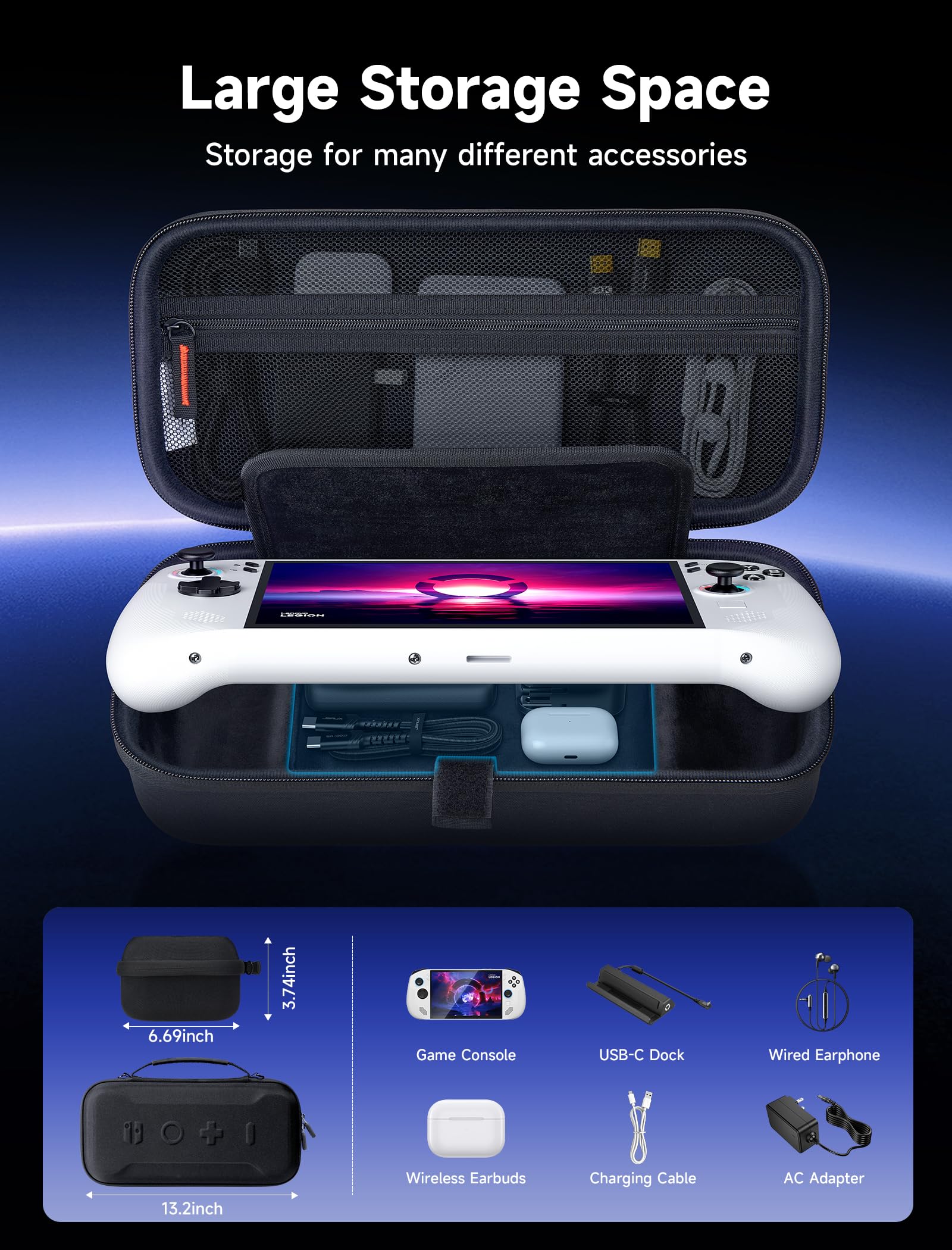 JSAUX Custodia da Trasporto per Lenovo Legion Go / Go S / Legion Go 2, Astuccio da Viaggio Rigido ad Alta Capacità, Copertura Protettiva per Schermo con Impugnatura, Borsa Porta Accessori, Nero