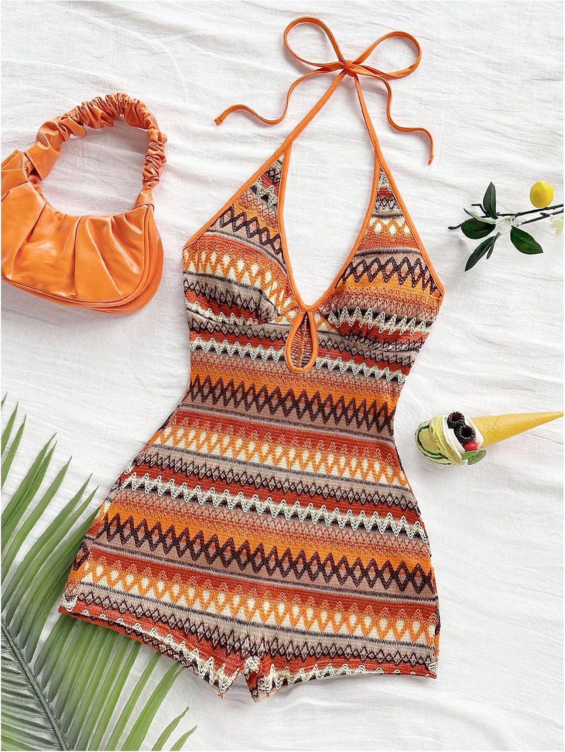 MakeMeChic Women's Halter Short Rompers Summer One Piece Jumpsuits Backless Shapewear