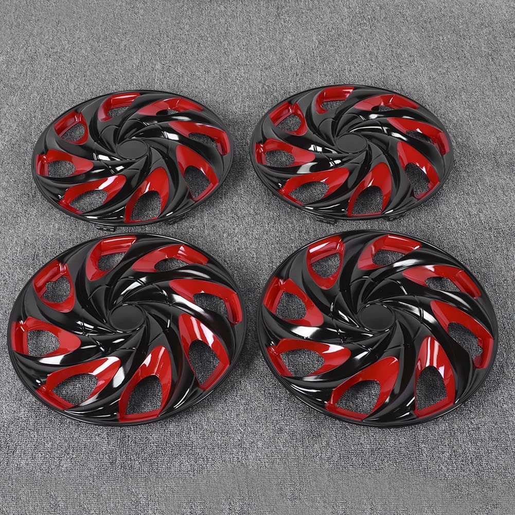 Universal Fit 15-Inch Wheel Trims / Hub Caps – Full Set, Black & Red Plastic Covers