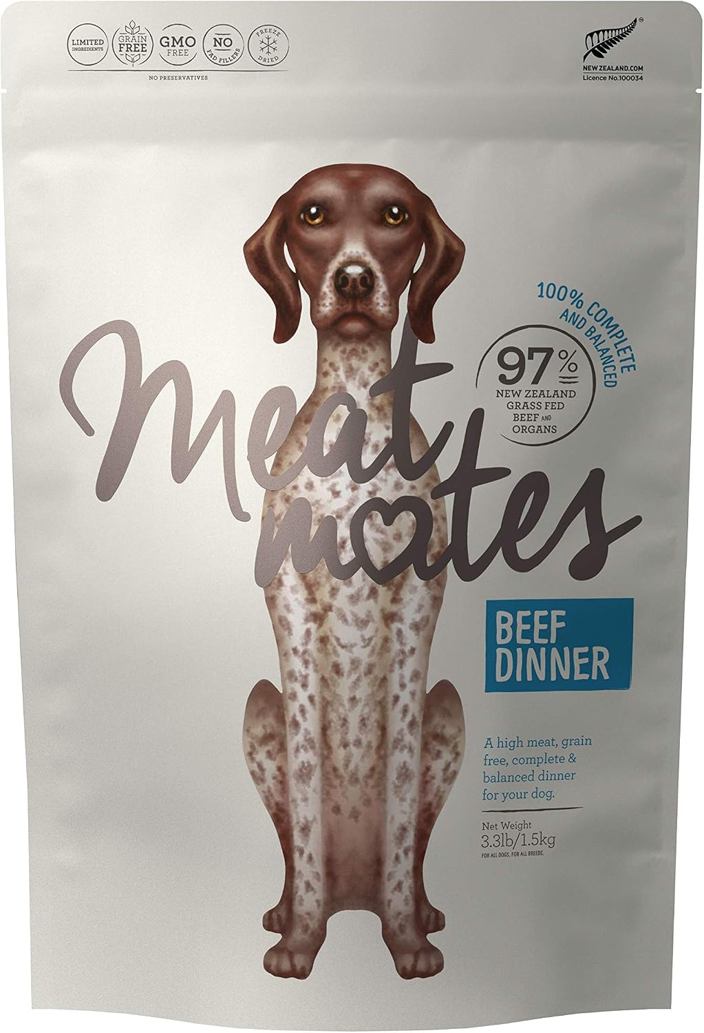 Meat Mates Grain-Free Freeze-Dried Dog Food, Beef Dinner 3.3lb
