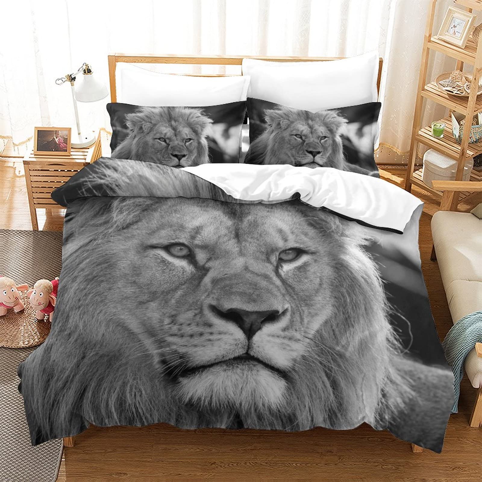Housse de Couette Lion King 220x240 cm parure de lit imprimée 3D avec 2 taies d'oreiller