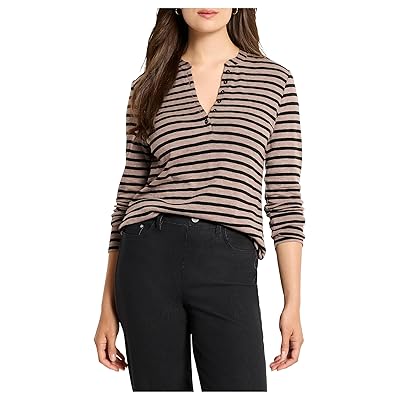 NIC+ZOE Petite Striped Long Sleeve Henley T Shirts Women
