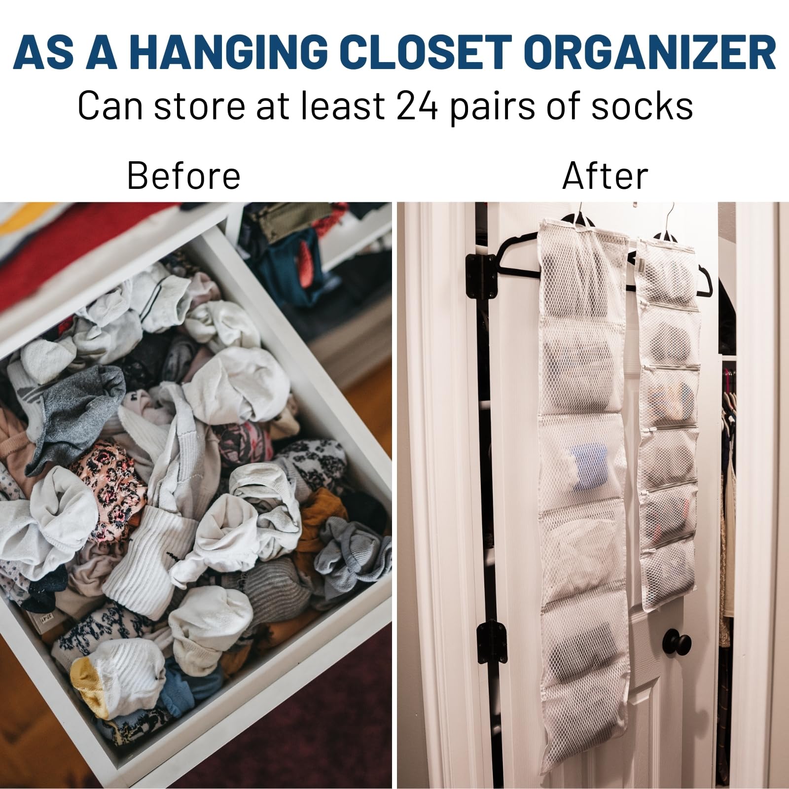Hanging Closet Organizer with Pockets, 2-Pack Sock Organizers for Washing and Drying, Storage Bags can Organize Socks, Bra Underwear Underpants and Scarves Gloves, Hanging Travel Organizer