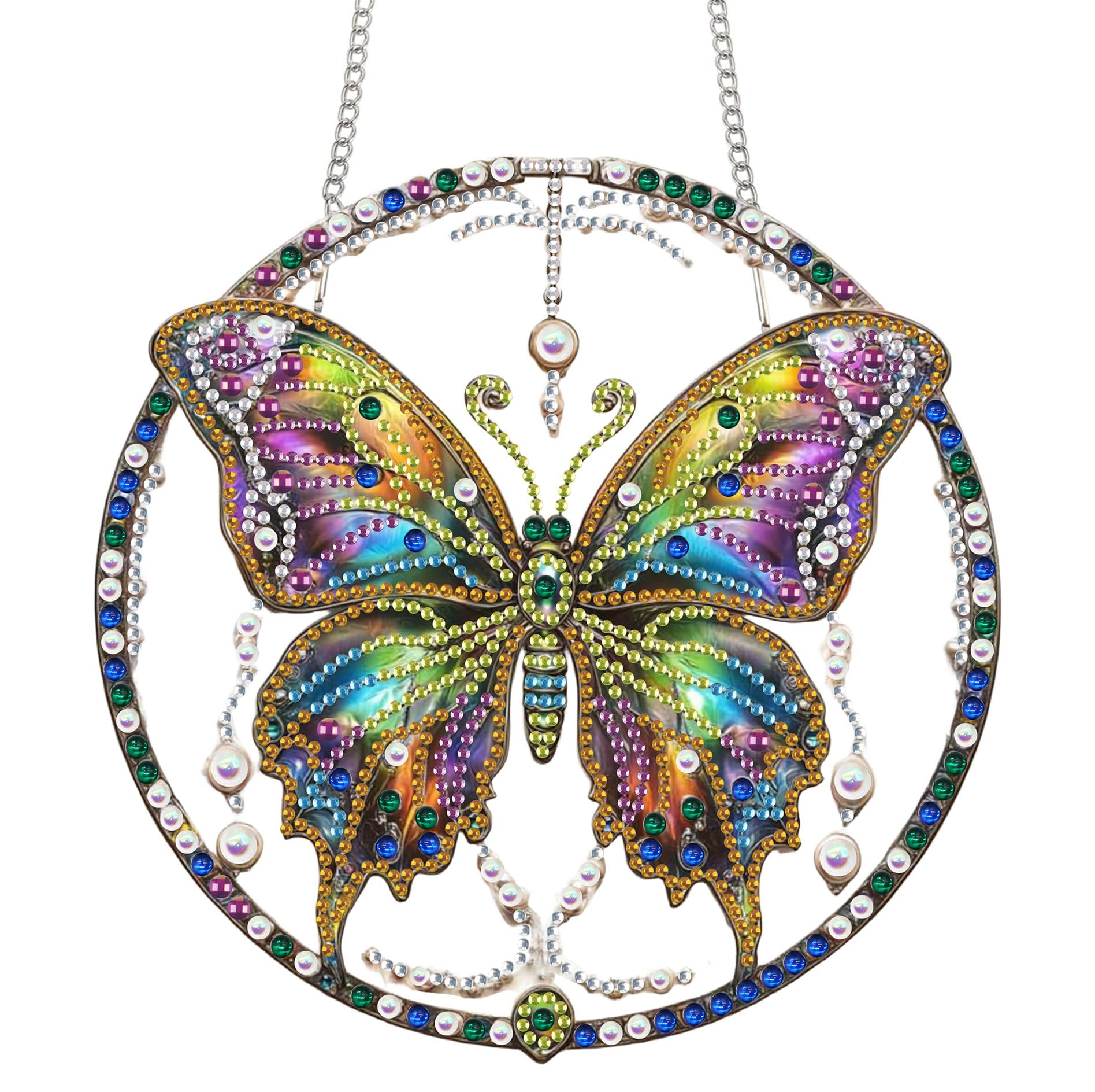 Bimkole Butterfly Diamond Art Hanging Kit for Adult, DIY 5D Animals Diamond Painting Window Pendant, Acrylic Crystal Art Hanging Ornament for Wall Home Garden Front Door Decor - 20x20 cm