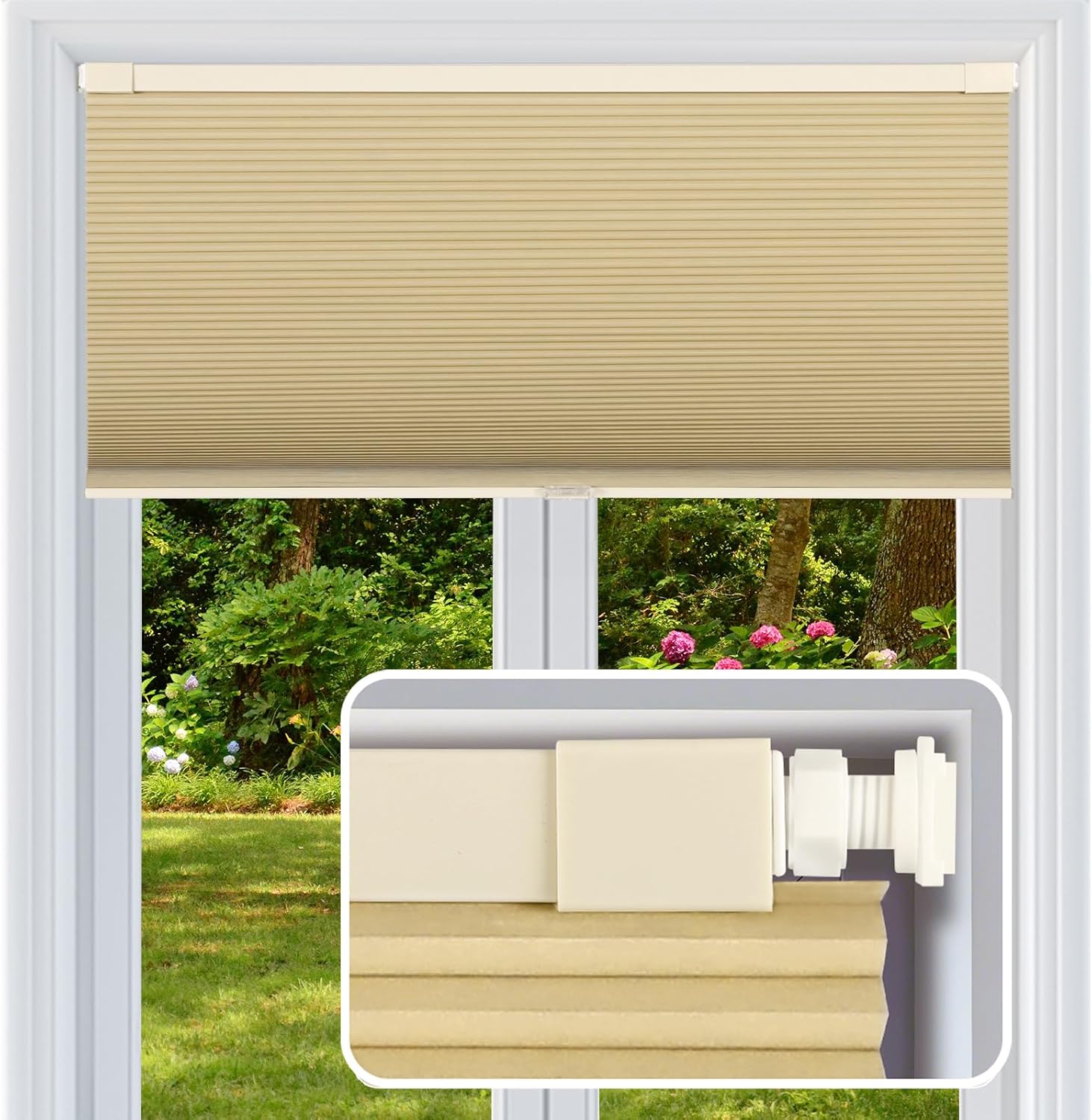 Cordless Cellular Shades, No Drill No Tools Honeycomb Window Blinds, Blackout Light Blocking Cellular Shades for Window, Thermal Insulation Blinds, Easy to Install, Light Cream 38"W x 48"H Blackout-light Cream 38"W x 48"H