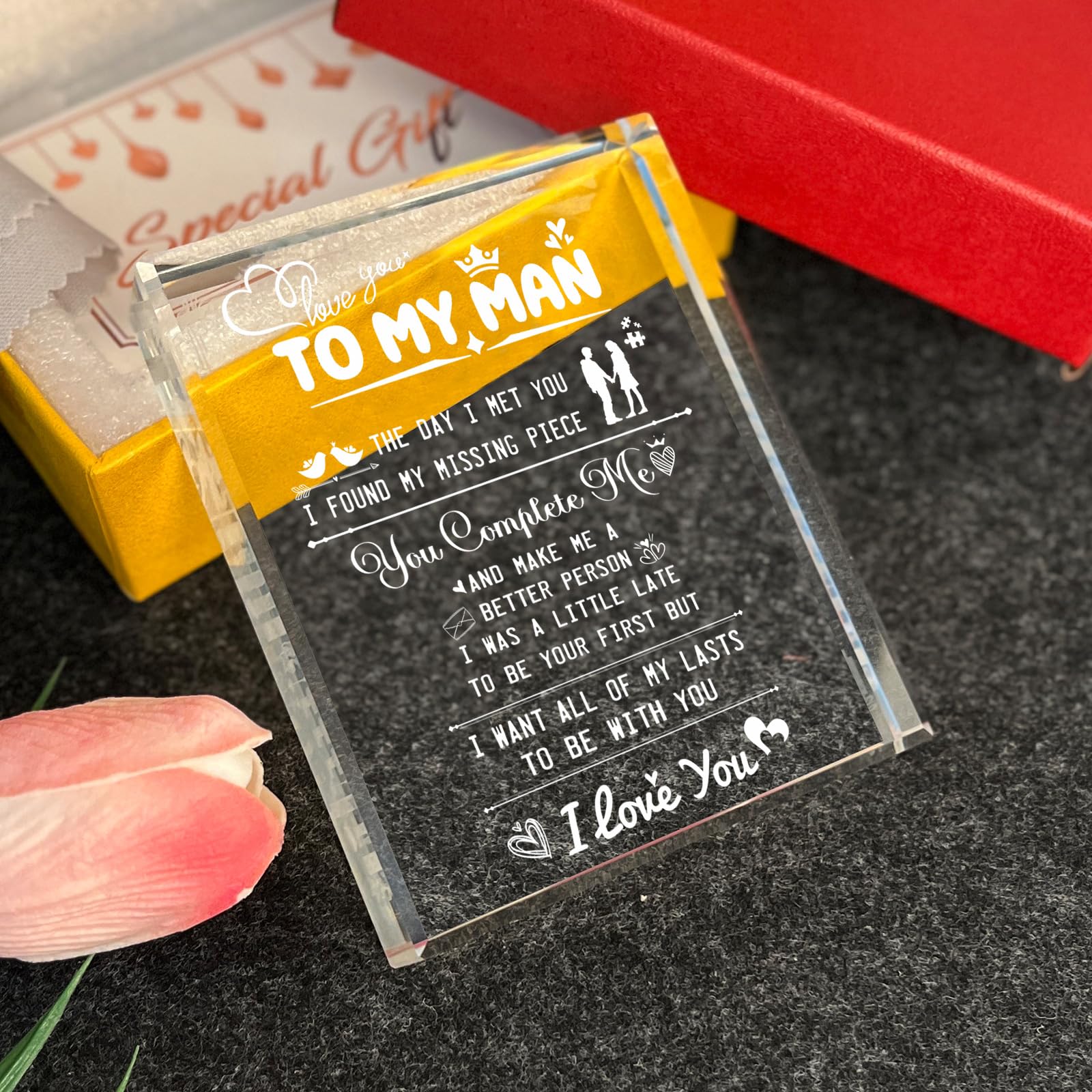 Regalos para mi hombre, grabado láser, recuerdo de cristal con texto en inglés "I Love You", regalo para novio, marido, prometido, regalos de cumpleaños para novio, aniversario de boda, regalo del día