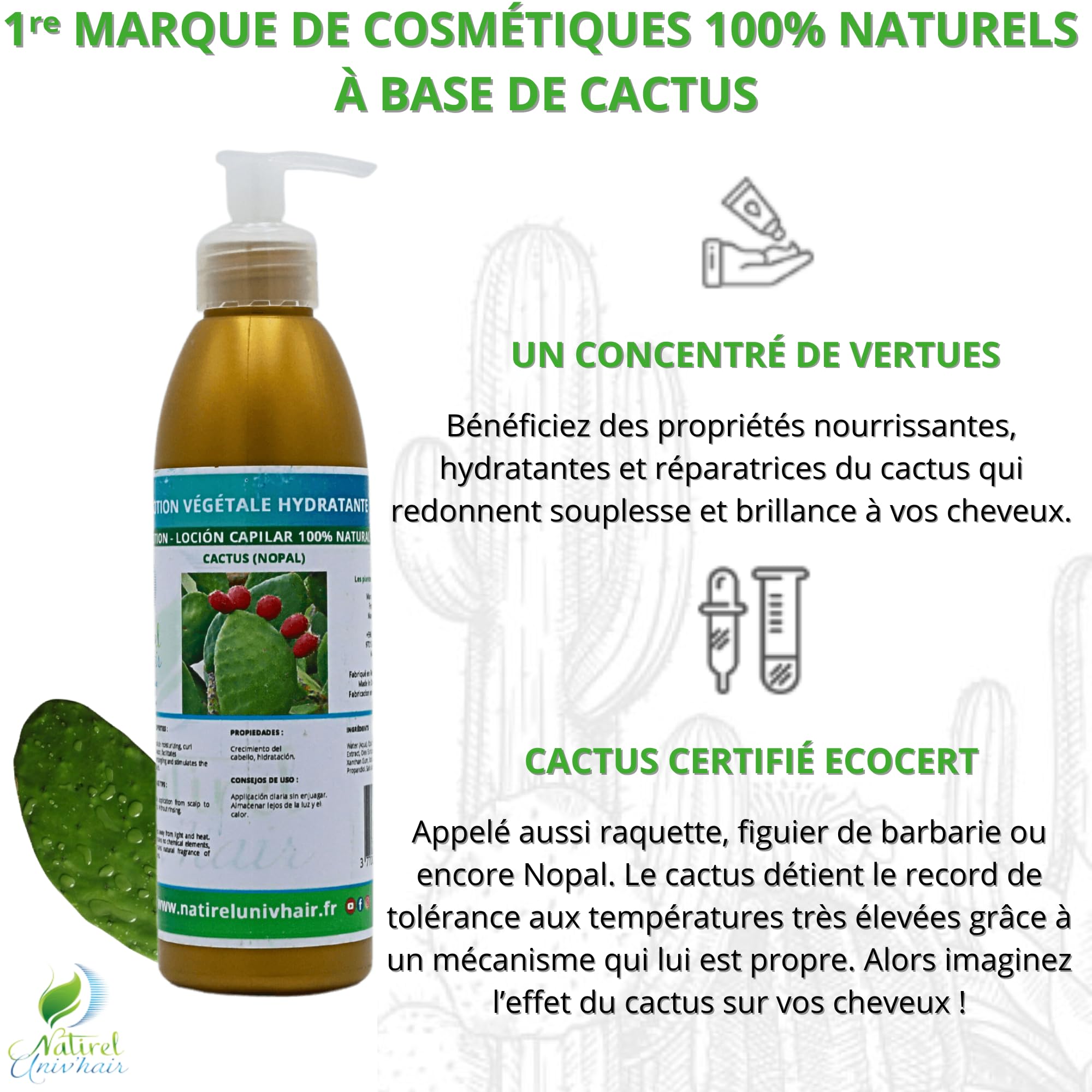 100 % natürliche Lotion auf Basis von Kaktus, Haarserum, feuchtigkeitsspendend, intensive Pflege ohne Ausspülen für trockenes und geschädigtes Haar, Leave-In Styling-Produkte, Behandlungen für das