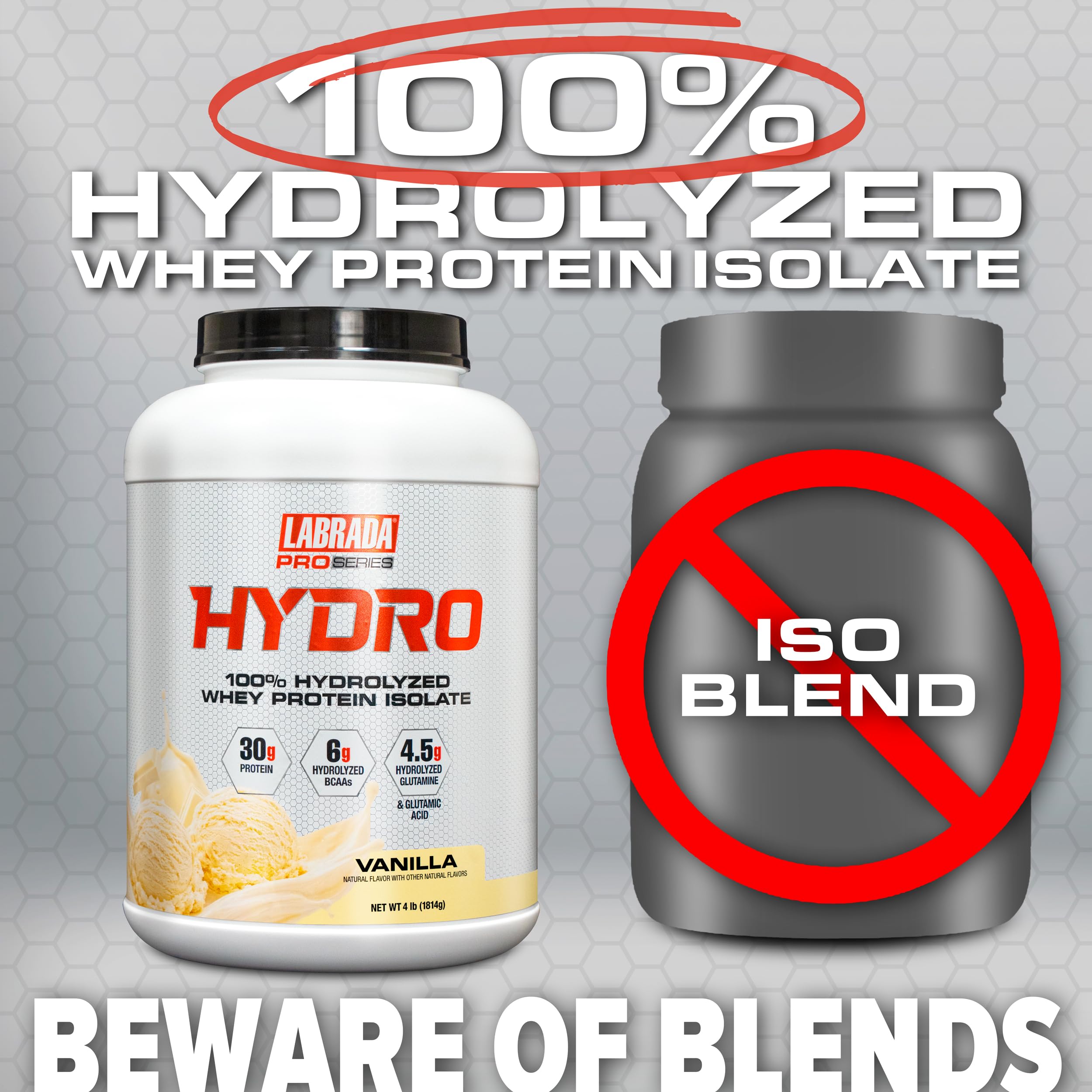 Labrada Hydro 100% Pure Hydrolyzed Whey Protein Isolate Powder, Lactose Free, Glutamine, Fastest Digesting Whey Available, Instant Mixing, Delicious Taste 48 Servings 4lb (Vanilla) — Amazon image 5