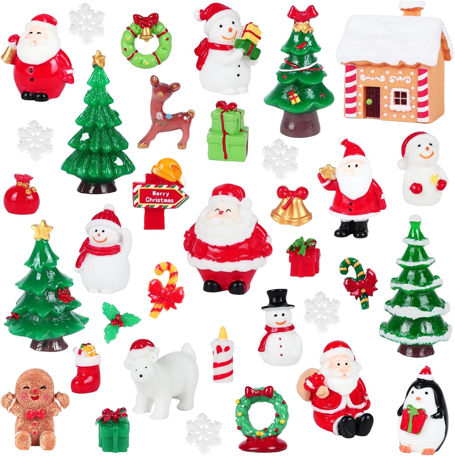 Mini Christmas Figurines, 35pcs Resin Christmas Miniature Figures Snowman for Village Accessories Snow Globe Crafts