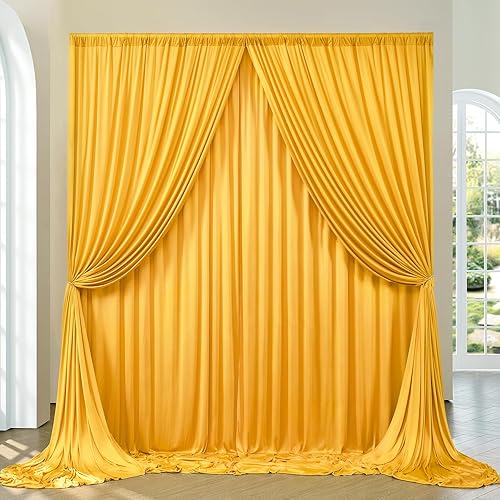 Miniatura 5 de Cortinas de fondo amarillo mostaza de 20 x 10 pies sin arrugas para fiestas, cortinas de fondo de fotos de poliéster grueso para bodas, decoración