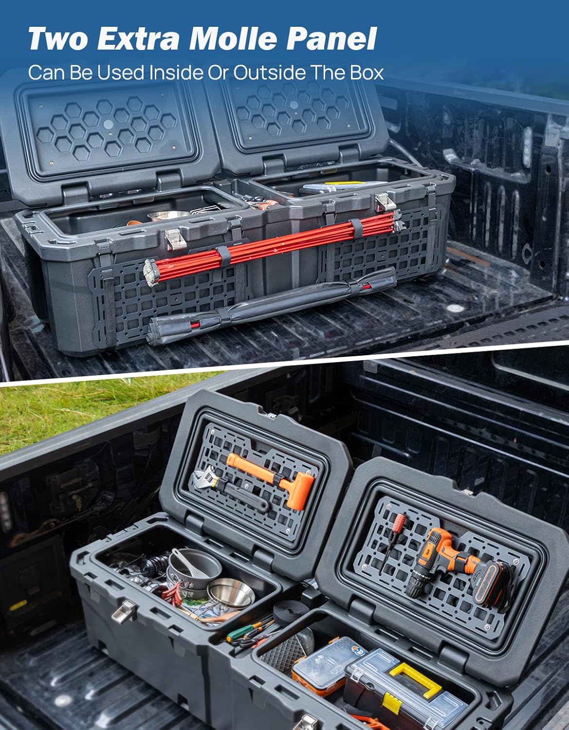 JOYTUTUS Lockable 160 Quart Truck Bed Tool Box, Waterproof Storage Box Truck Bed Cargo Case, Full & Mid Size Pickup Tool Box Toolbox Storage System