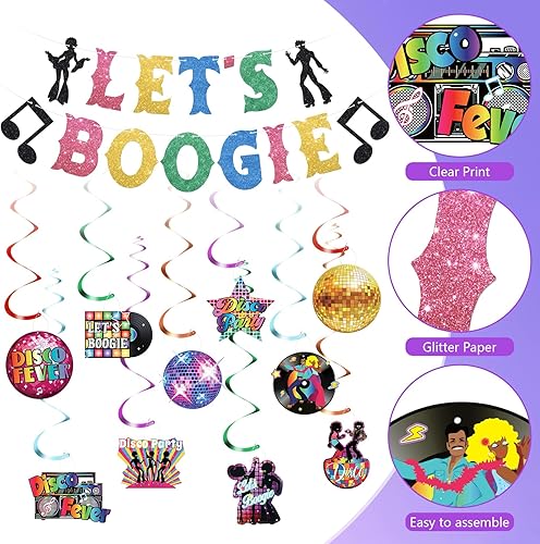 Miniatura 4 de Epakh 35 piezas de decoraciones de fiesta de discoteca de los años 70 con luces LED de color de los años 70, pancarta de fiesta de los años 70 y