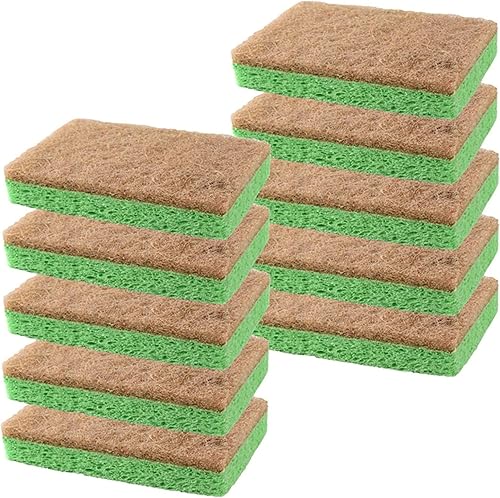 Miniatura 8 de SCRUBIT Esponjas naturales  Paquete de 10 esponjas naturales biodegradables compostables de celulosa y coco para platos, esponja de cocina ecológica