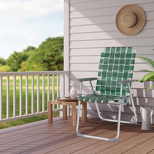 Miniatura 2 de VINGLI Sillas de césped plegables de aluminio con soporte para tazas desmontable, silla de playa alta para adultos resistente, silla de patio