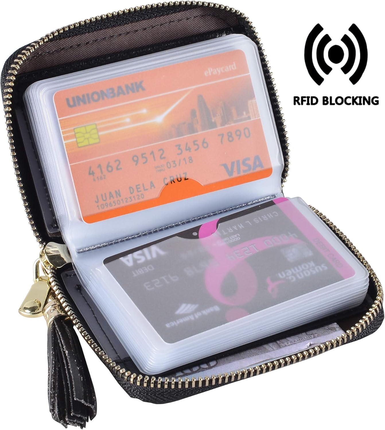 Womens Credit Card Holder Wallet RFID Leather Small ID Card Case - Image 3
