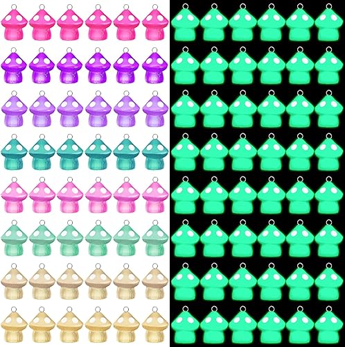 Junkin Dijes de hongos luminosos de resina con dije de hongo, lindas cuentas de hongo, encantadores colgantes de joyería para pulseras, collares,