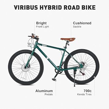 VIRIBUS Hybrid Bike, 28 inch Road Bike 7 Speed for Men Women Adults, Lightweight Aluminum 700C Adult Hybrid Bicycle for City Commuter, Vintage Blue