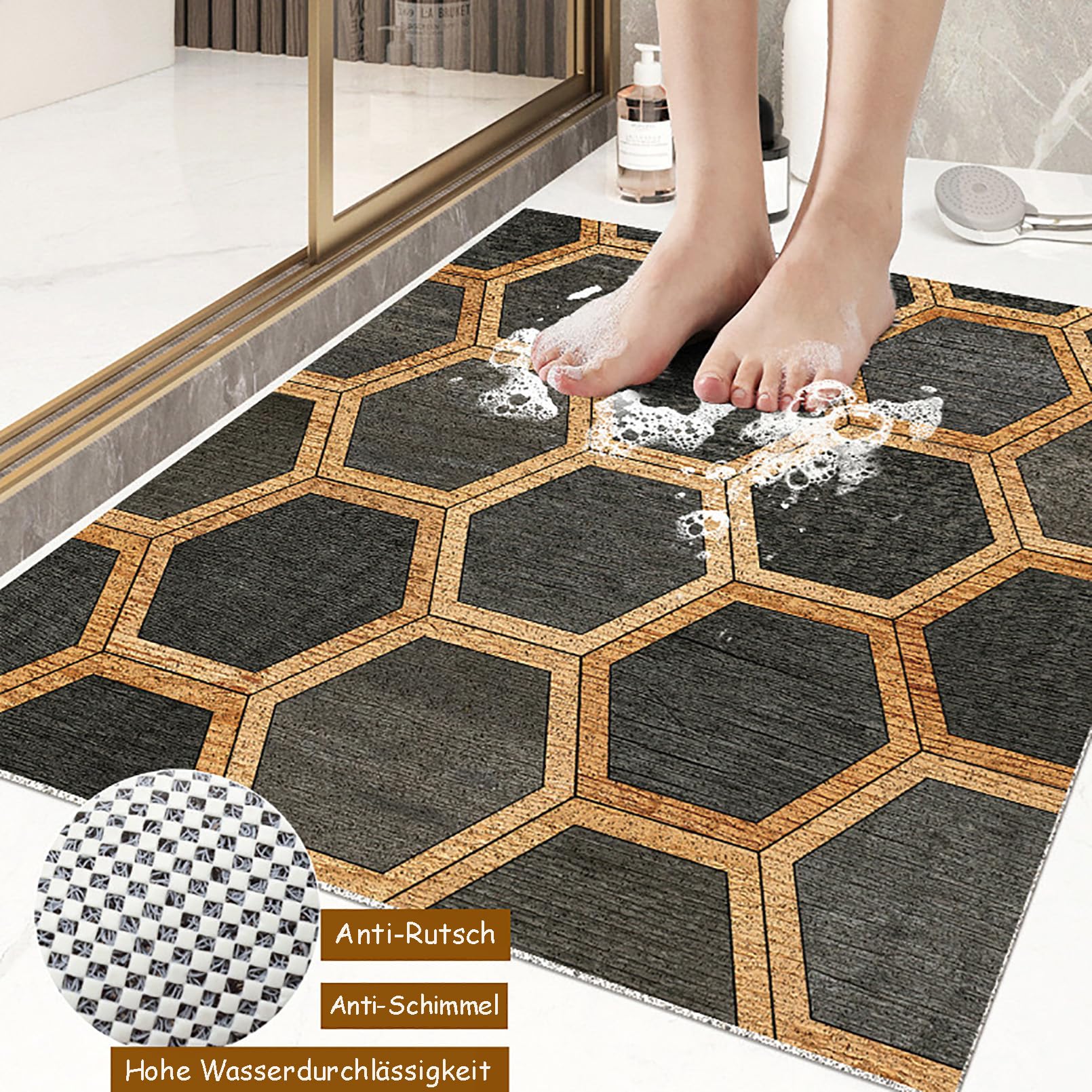 Tappetino doccia antiscivolo in PVC, 40 x 60 cm, morbido e confortevole, con fori di drenaggio, altamente permeabile all'acqua, ideale per ambienti umidi