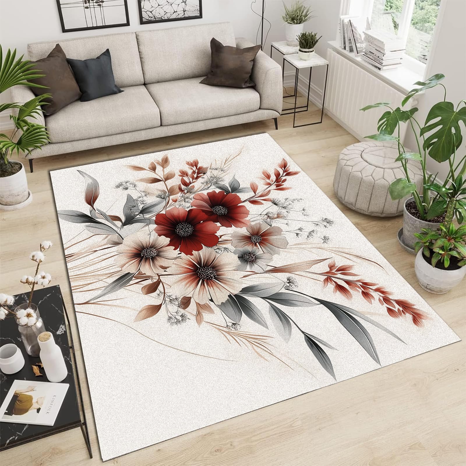 Tapis salle à manger design moderne aquarelle résistant et fin
